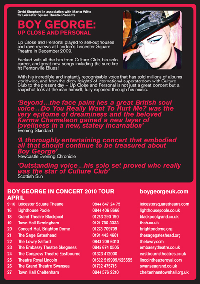 Boy George: Up Close & Personal - Tour Print